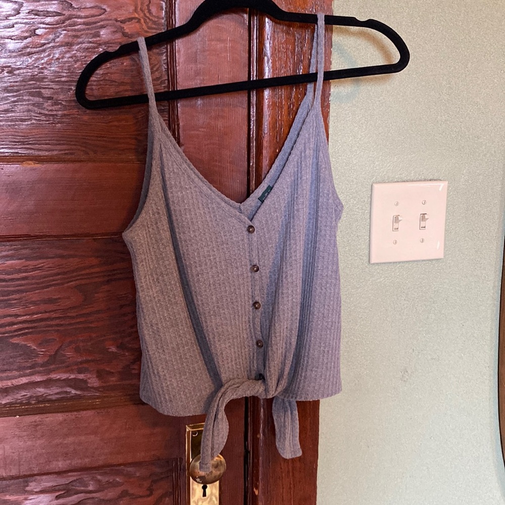 Button and tie front tank top